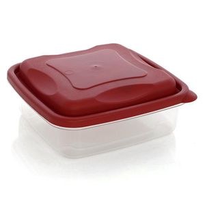 Recipiente Hermético Cuadrado de Plástico con Tapa Roja Lisa