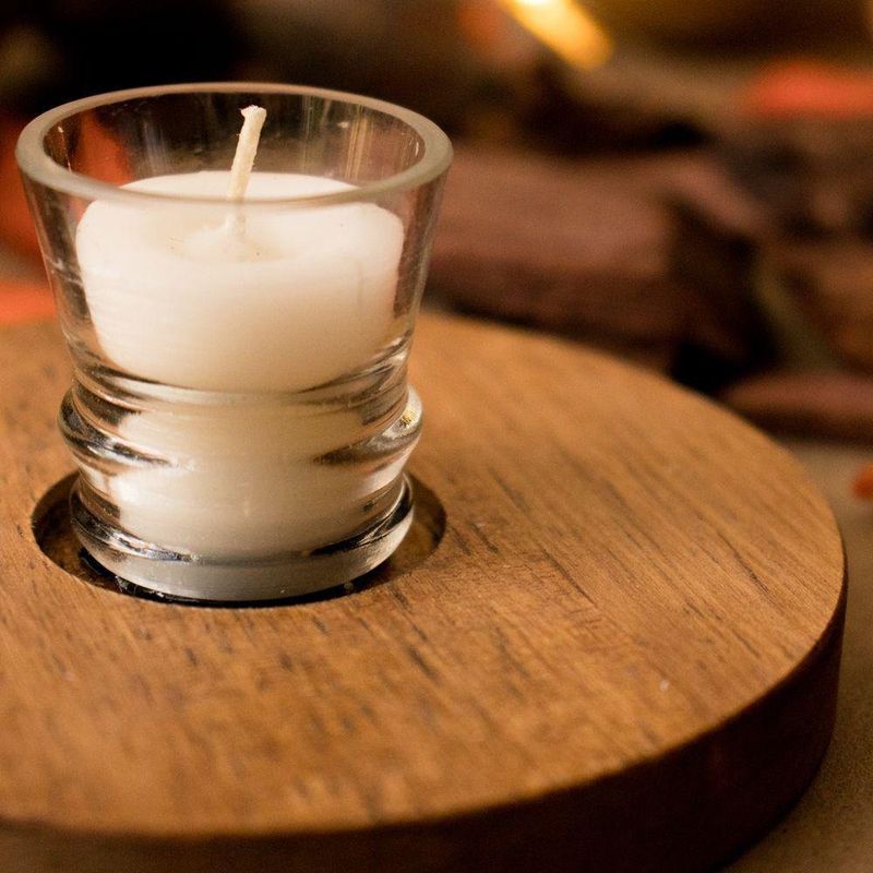Mini Vela En Base De Madera  Circulo
