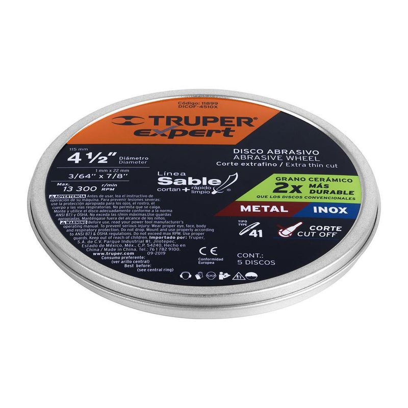 Disco Abrasivo Corte Fino Tipo 41 De 4 1/2 Plg - Truper Expert