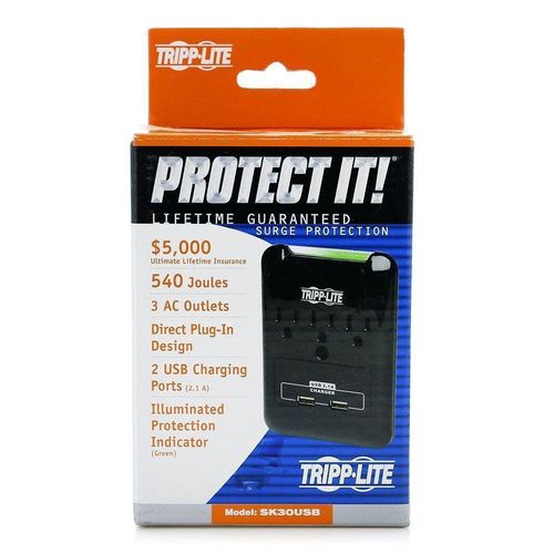 Protector De Pared 3 Entradas 2 Usb 540J