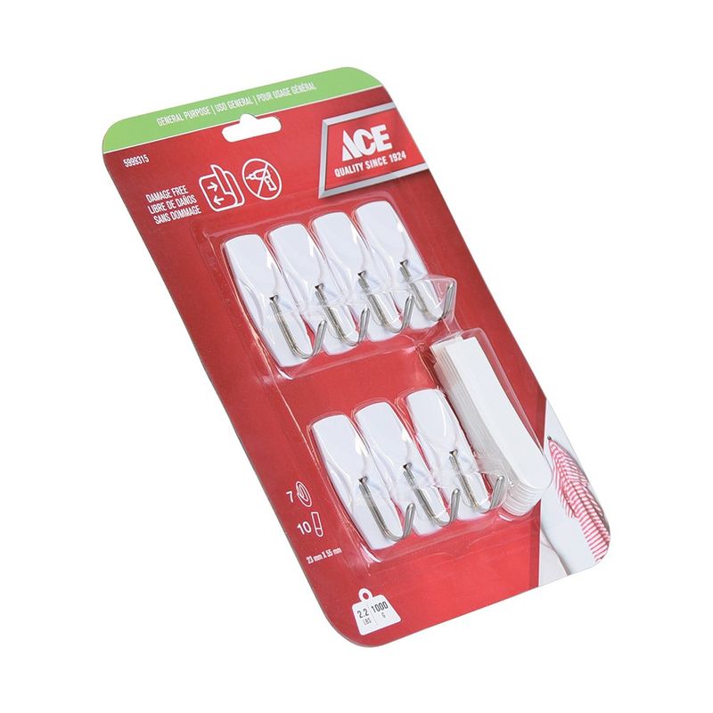 Ganchos Adhesivos 2.2 Lbs Blancos 7 Pzas y 10 Tiras - Ace