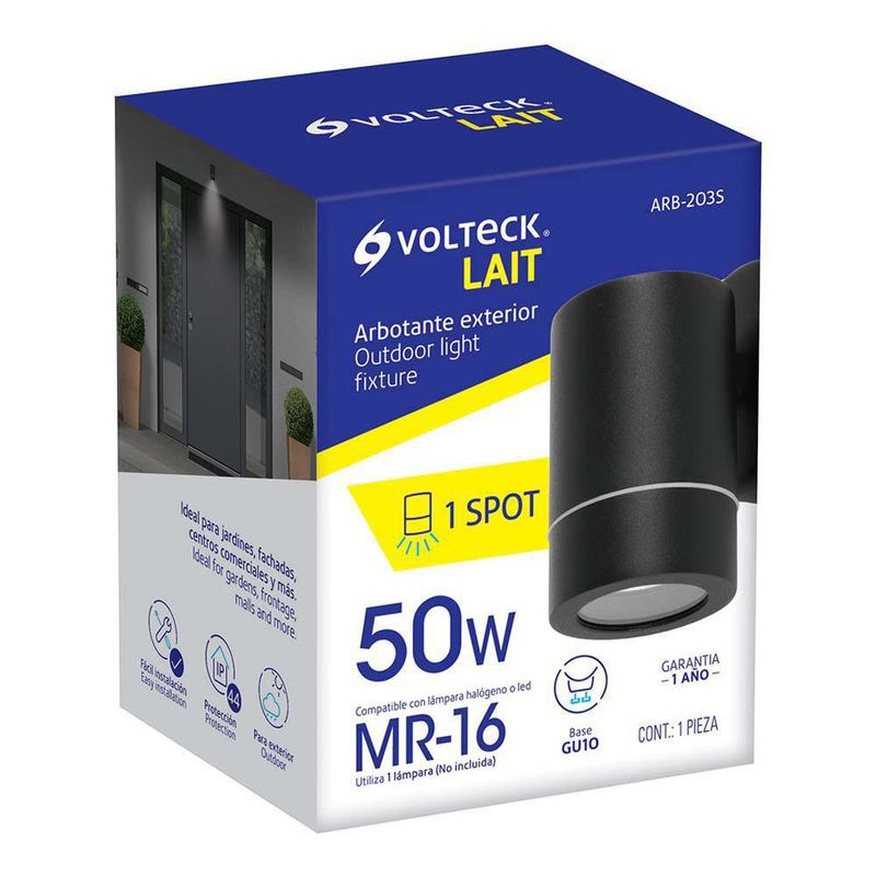 Lámpara De Pared Para Exterior Negro 1 Spot - Volteck