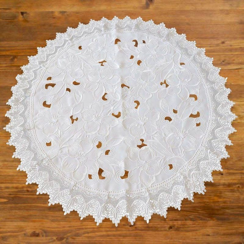 Mantel Redondo 85X85 Cms Blanco Flores - Viva