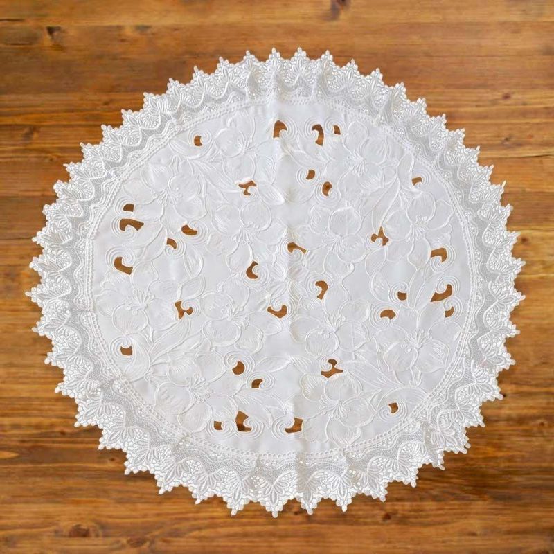 Mantel Redondo 85X85 Cms Blanco Flores - Viva