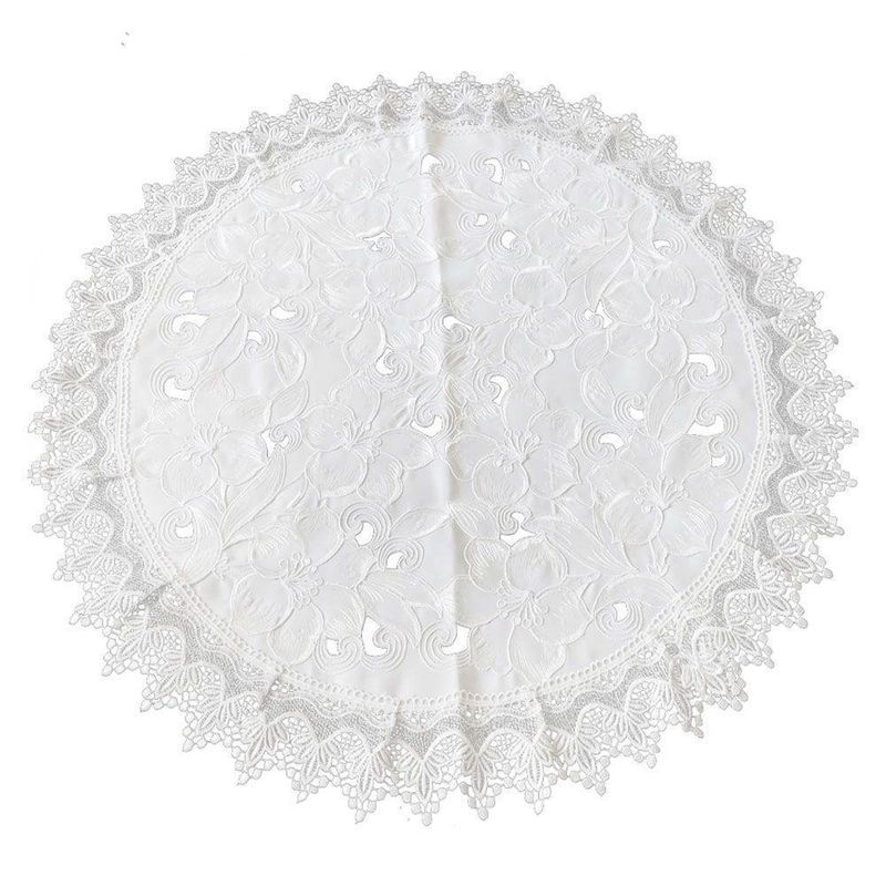 Mantel Redondo 85X85 Cms Blanco Flores - Viva