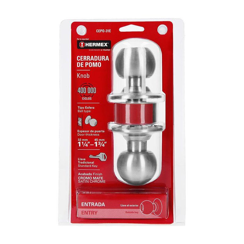 Cerradura Tipo Esfera Para Entrada Cromo Mate - Hermex