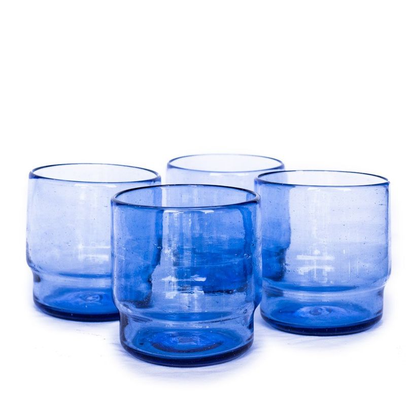 Set De 4 Vasos De Vidrio Azules 12 Oz - Kikotem
