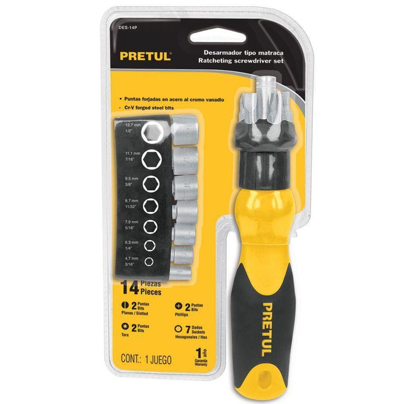Destornillador Punta Intercambiable 14 Pzas - Pretul