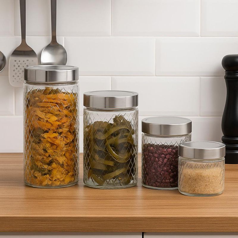 Set de Especieros con Tapa de Acero Inoxidable 4 Pzas