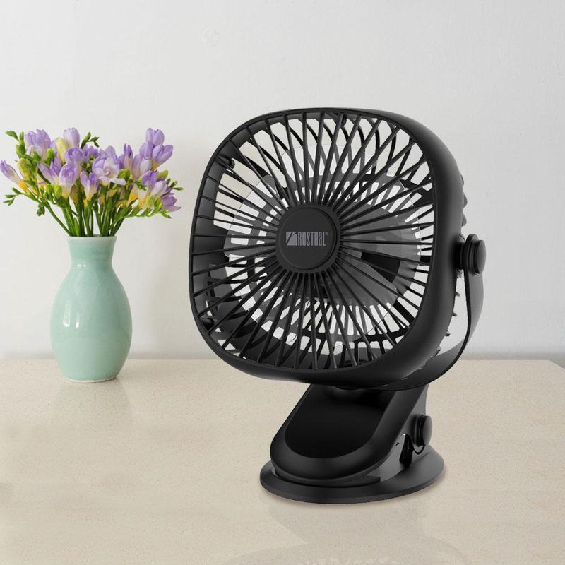 Ventilador Para Escritorio Recargable Negro De 5 Plg - Rosthal