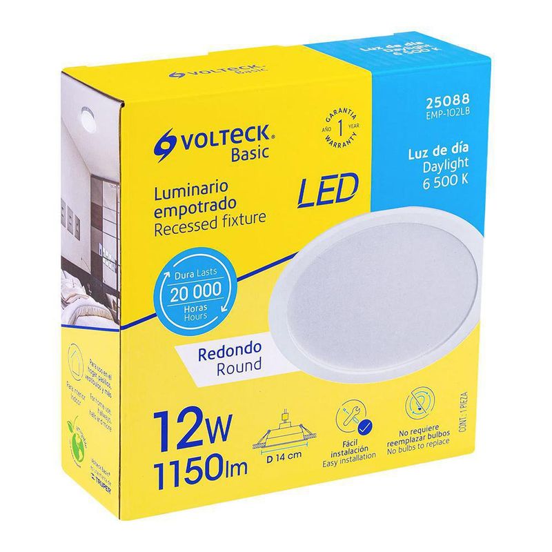 Lámpara LED Redonda Empotrable Luz De Día 12 W - Volteck