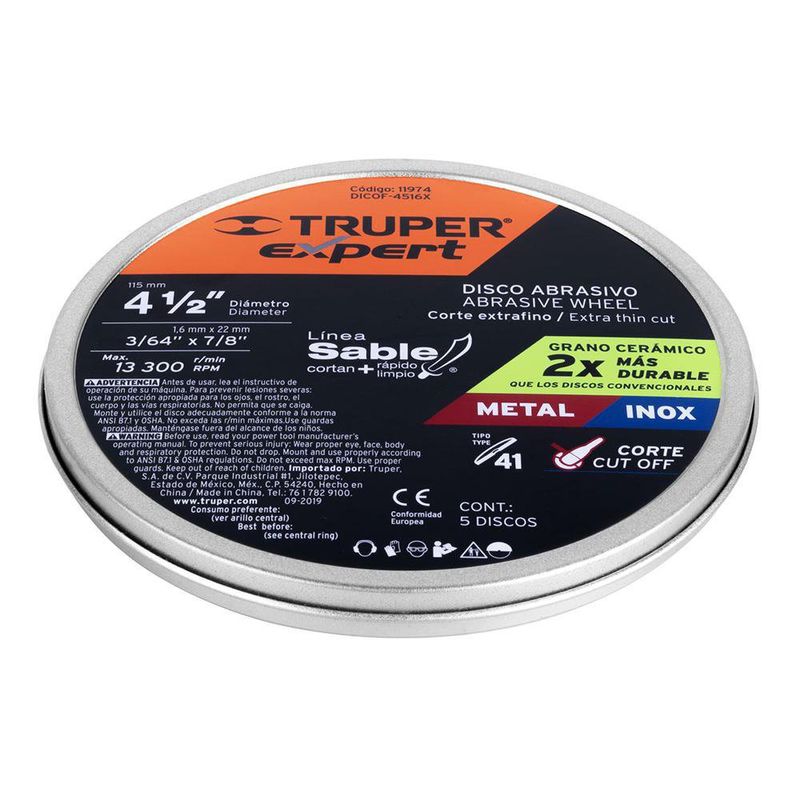 Disco De Corte Fino Tipo 41 4 1/2 Plg x 1.6 Mm - Truper Expert