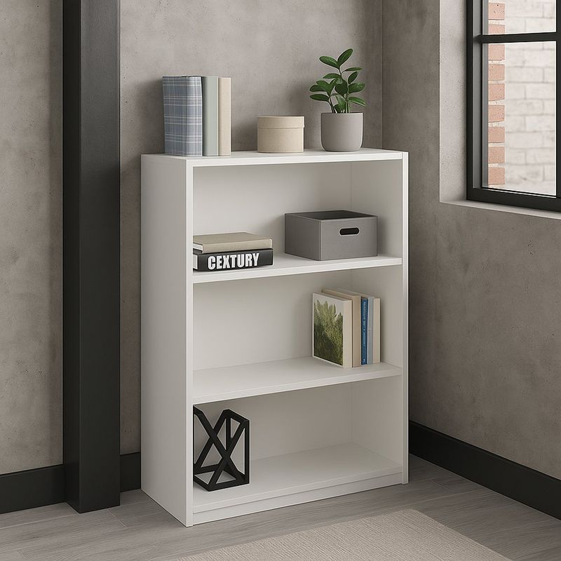 Librero Bajo Blanco de Madera 3 Niveles