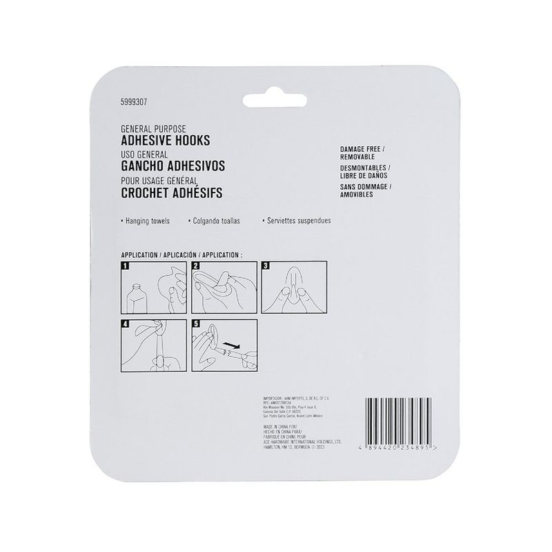 Ganchos Adhesivos 1.1 Lbs Transrentes 10 Pzas Y 12 Tiras - Ace