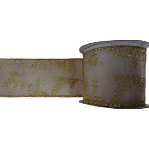 Listón Navideño Transparente de 2.5 plg x 10 yardas Detalles Dorados