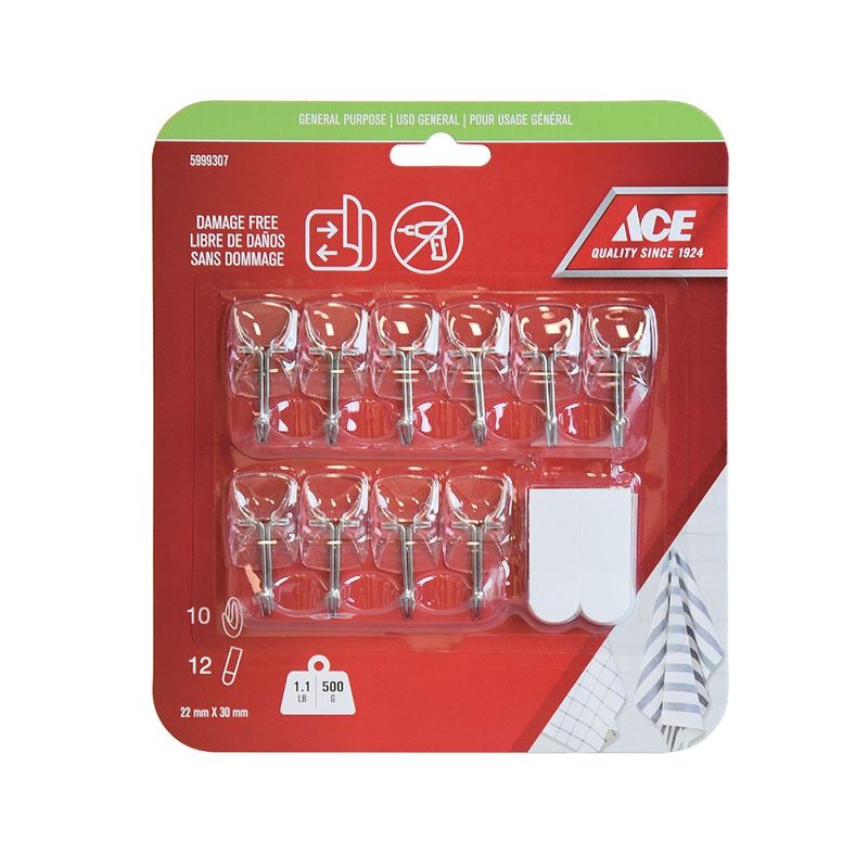 Ganchos Adhesivos 1.1 Lbs Transrentes 10 Pzas Y 12 Tiras - Ace