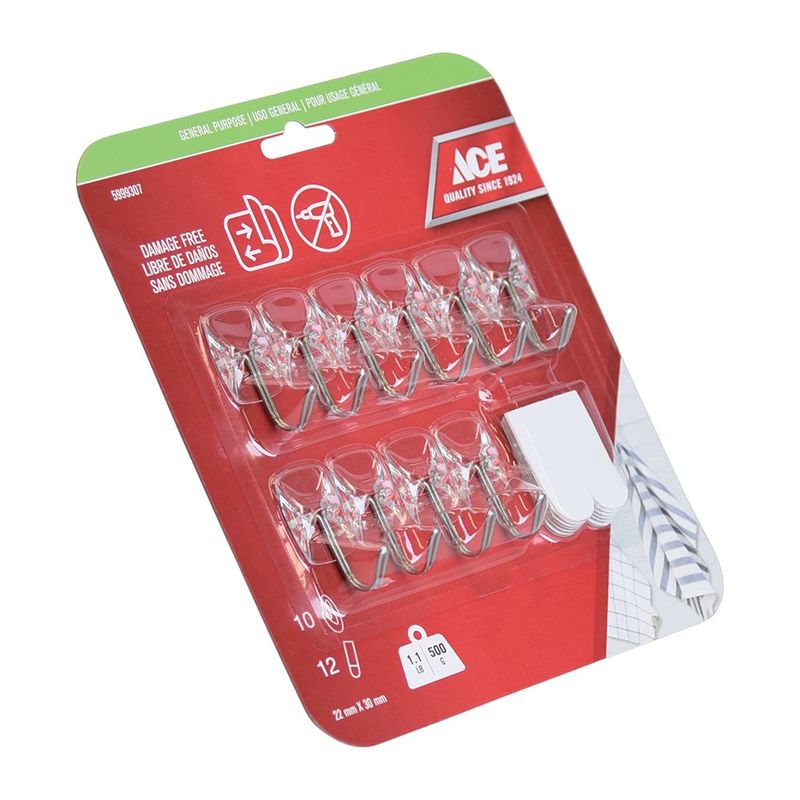Ganchos Adhesivos 1.1 Lbs Transrentes 10 Pzas Y 12 Tiras - Ace