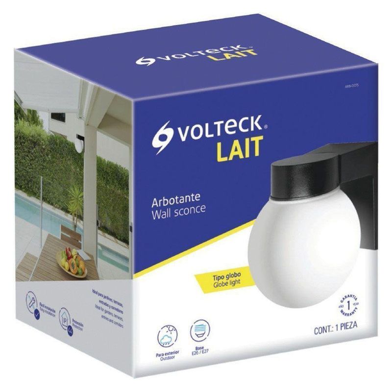 Farol Pared Negro Led Tipo Globo 1Xe26 - Volteck