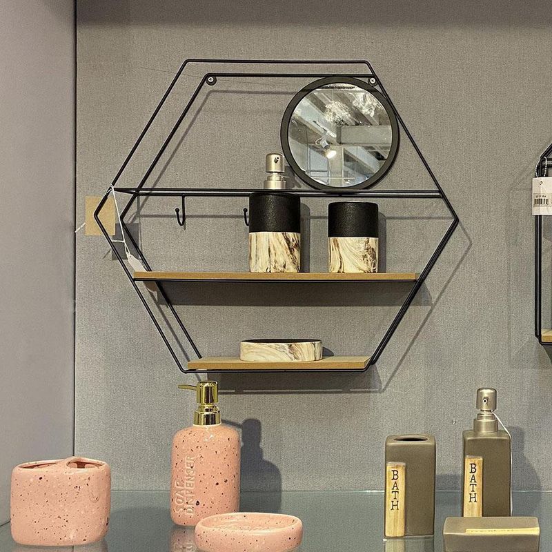 Repisa Hexagonal Con Espejo 51.5x10x45 Cm - Concepts