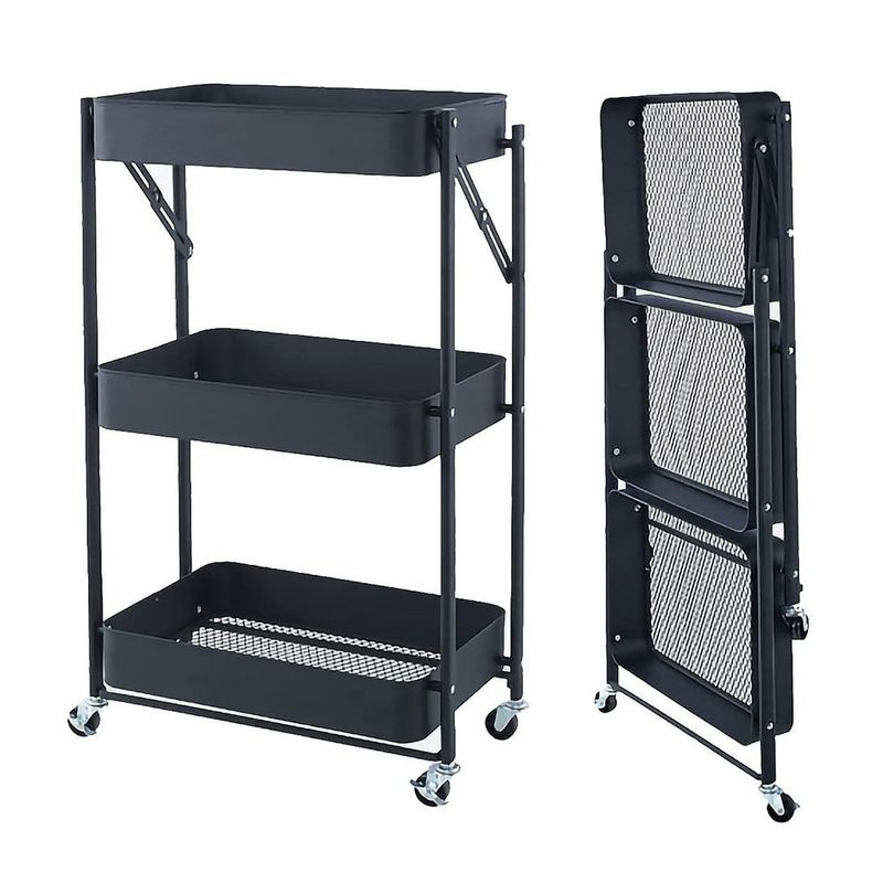 Carretilla Metálica con 3 Bandejas Color Negra