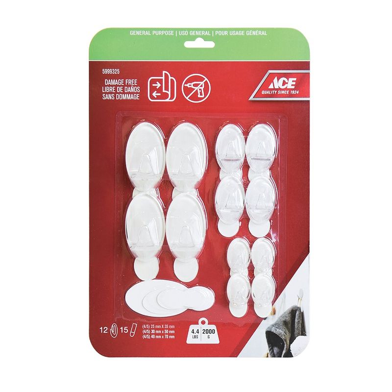 Ganchos Adhesivos en Variedad Transparentes 12 Pzas y 15 Tiras - Ace