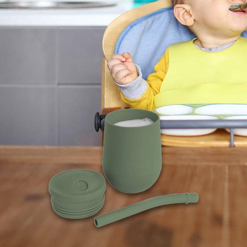 Mini Vaso Silicon Con Pajilla Verde Olivo - Ezpz