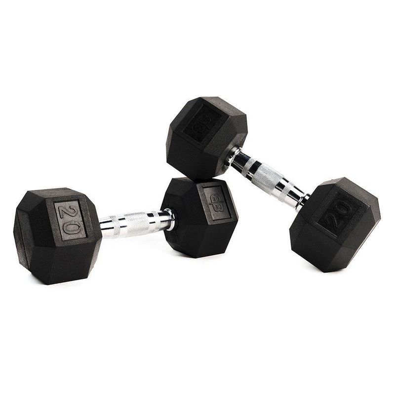 Set De 2 Mancuernas Hexagonales De Caucho 20 Lbs