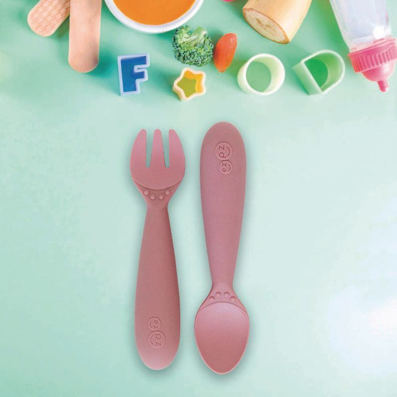 Set de 2 Mini Cubiertos de Silicón Rosa