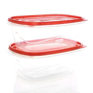 Set de 2 Contenedores Rectangulares Apilables con Tapa Roja Flexible