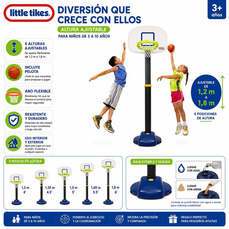 Canasta de Básquetbol Ajustable con Pelota para Niños de 1.2 a 1.8 Metros