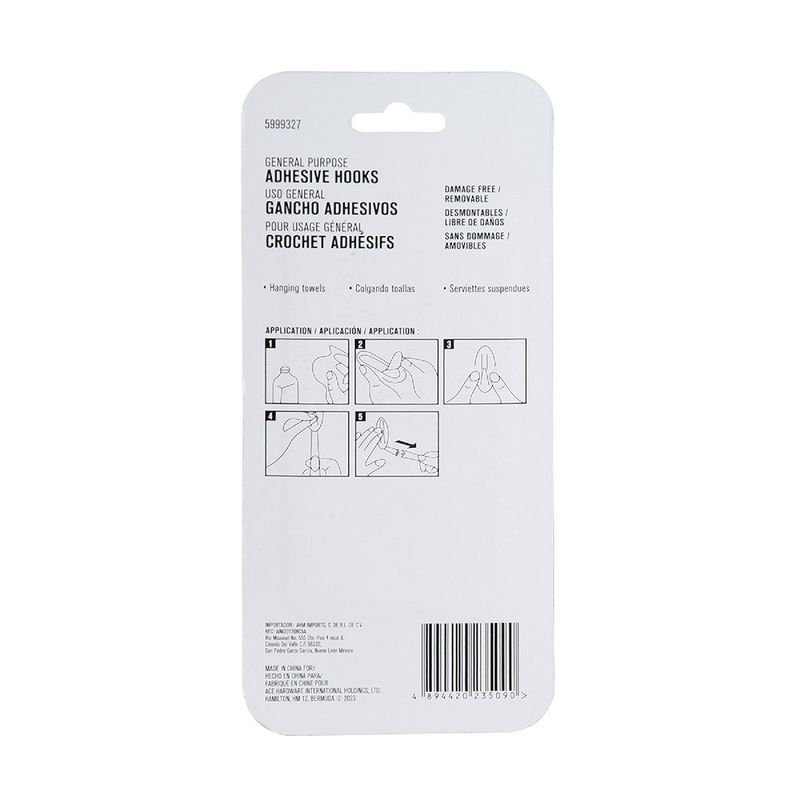 Gancho Adhesivo 6.6 Lbs Transparente 1 Pza Y 2 Tiras - Ace