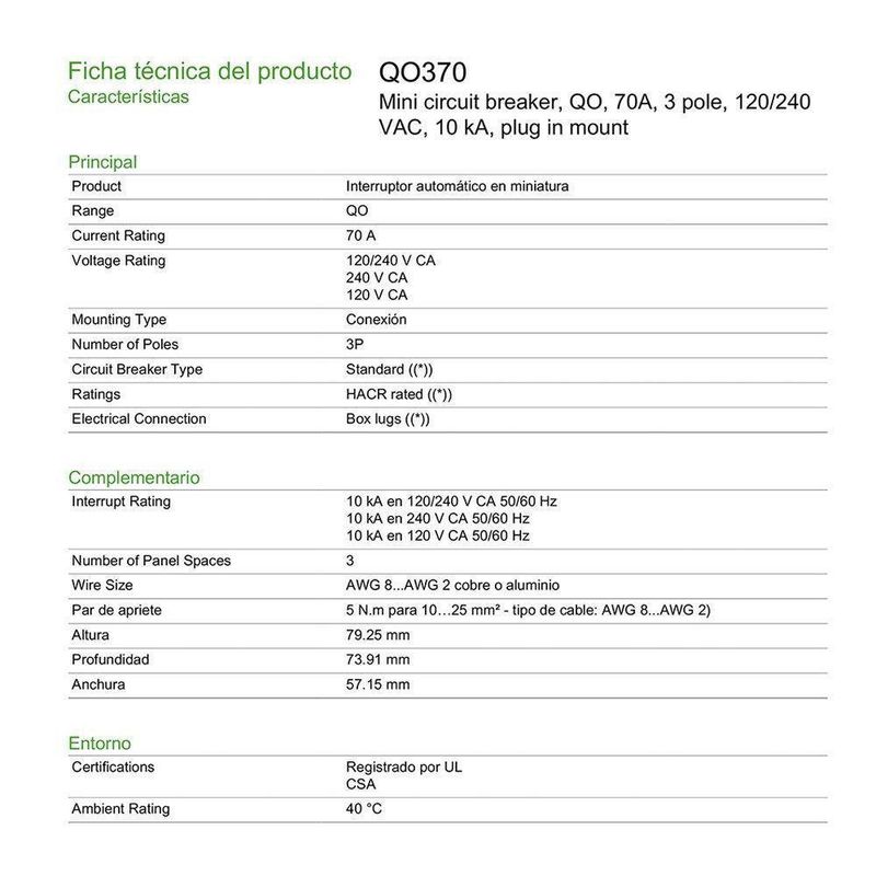 Flipon Sq D 70A De 3 Polos 120/240V