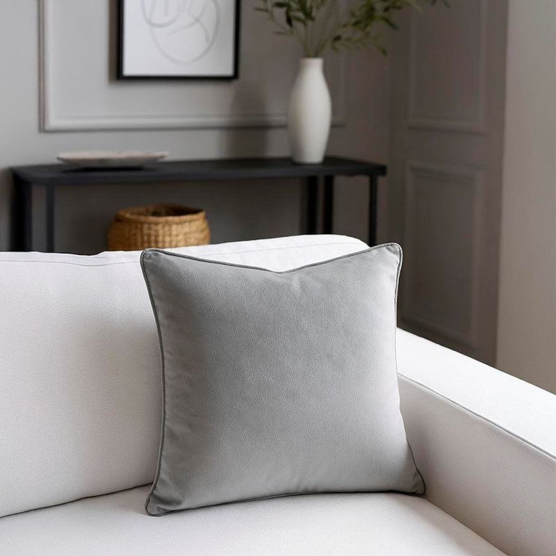 Cojín de Terciopelo Relleno Estilo Contemporáneo Gris Claro 40 x 40 Cm