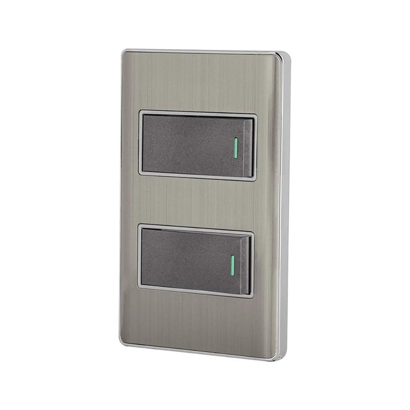 Switch Doble Acero Lisboa Con Placa - Volteck