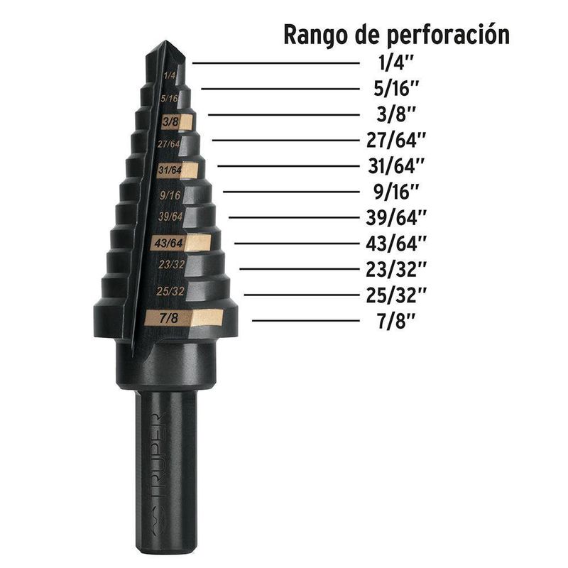 Broca Escalonada con 11 Escalones de 1/4-7/8 Plg - Truper