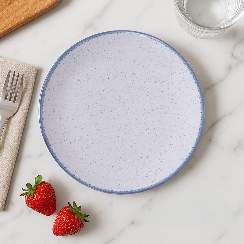 Plato para Postre Blanco con Borde Azul Estilo Rústico