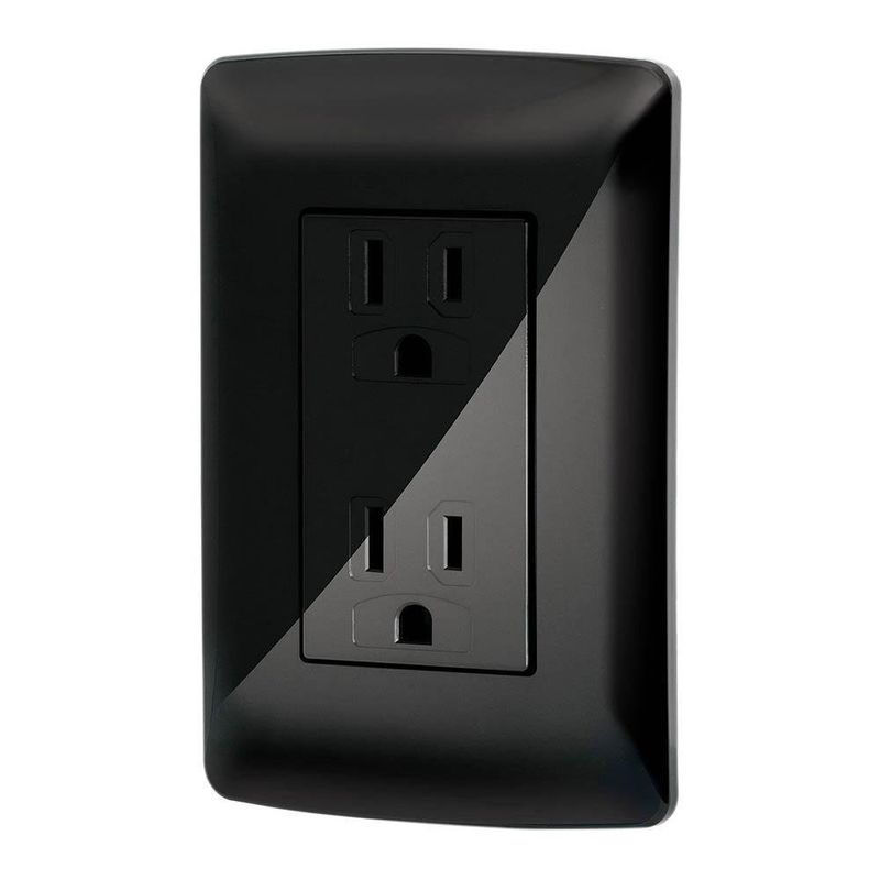 Tomacorriente Doble 2 Polos + Tierra Negro - Volteck