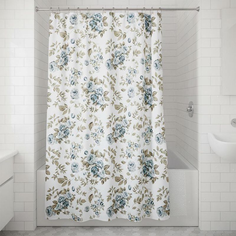 Set de Cortina para Ducha Diseño Rosas Azules