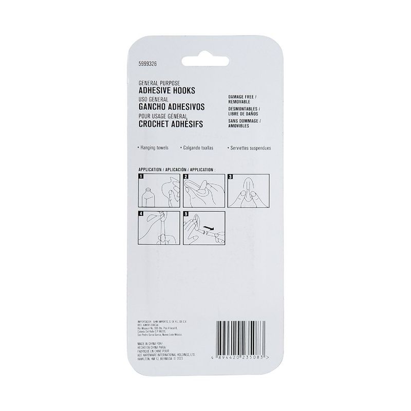 Gancho Adhesivo 6.6 Lbs Blanco 1 Pza Y 2 Tiras - Ace