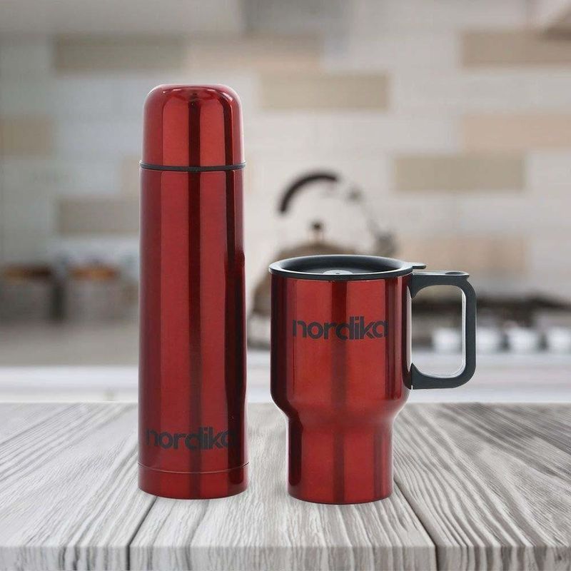 Dúo De Termo Y Pocillo De Acero Inoxidable Rojo - Nordika