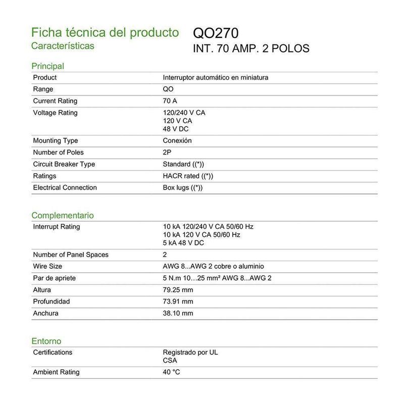 Flipón De 2 Polos 70A 120/240V - Schneider