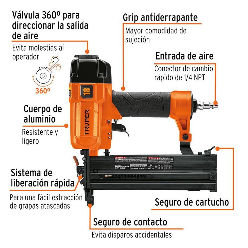 Clavadora y Engrapadora Neumática Profesional Calibre 18
