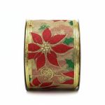 Listón Navideño de 2.5 plg x 10 yardas con Diseño de Pascuas