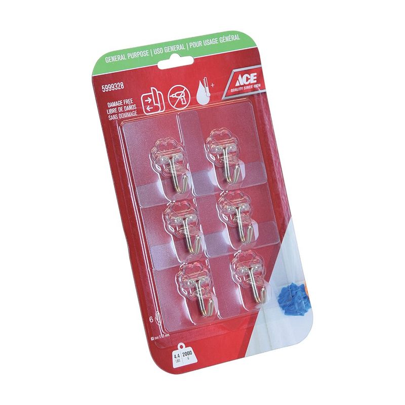 Ganchos Adhesivos Zonas Húmedas 4.4Lbs Transparentes 6 Pzas - Ace