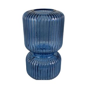 Jarrón de Vidrio con Líneas Azul