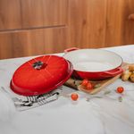 Olla Baja de 30 cm en Hierro Fundido con Tapadera Color Rojo