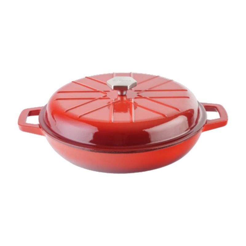 Olla Baja de 30 cm en Hierro Fundido con Tapadera Color Rojo