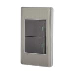 Switch Doble Acero Lisboa Con Placa 1.5 Módulos - Volteck