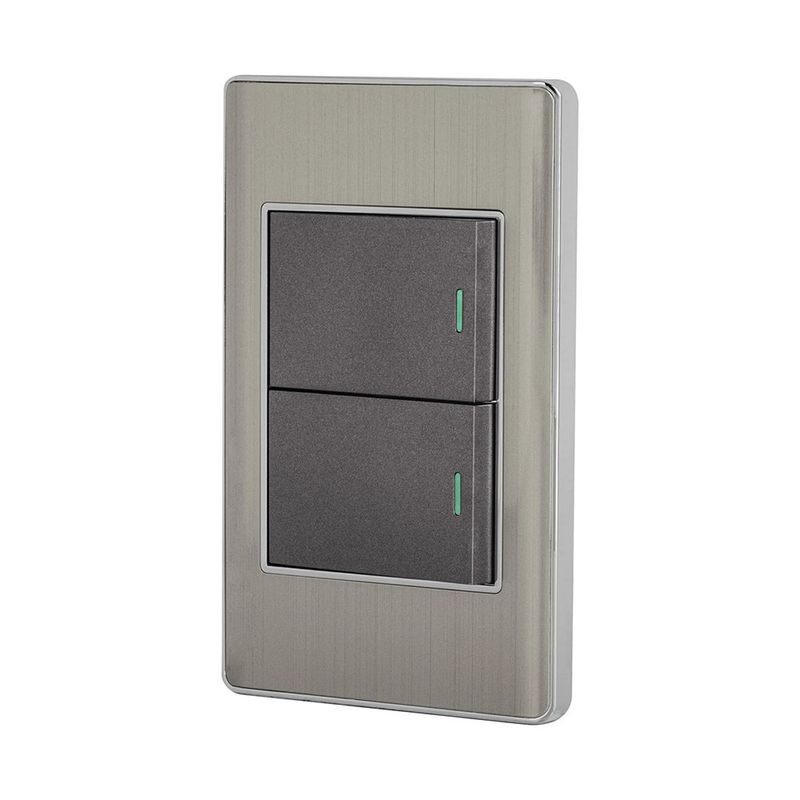 Switch Doble Acero Lisboa Con Placa 1.5 Módulos - Volteck