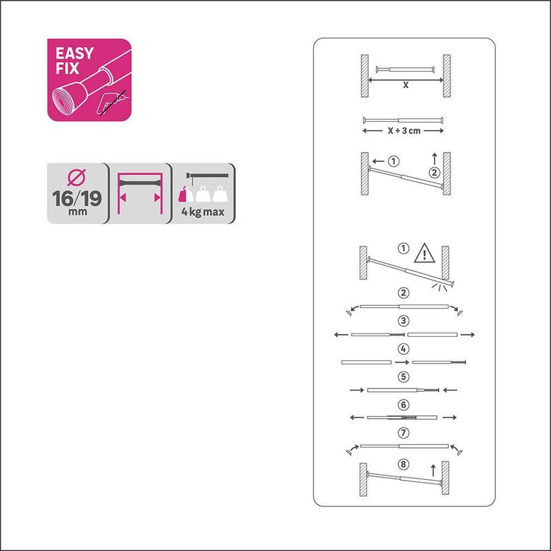 Galería De Tensión Flux Silver Extensible De 75 - 120 Cm - Inspire